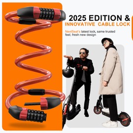NextSeal Electric Scooter Lock, Bike Lock with 5-Digit Combination, 12MM Dual Cable Locks, Security 41.3 inch Feet Bicycle Lock Anti Theft for Scooter, Bicycle, E-Bike, Electric Scooter Accessories
