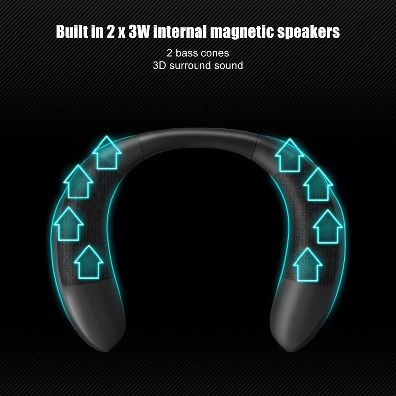 Neckband Bluetooth Speaker, 3D Stereo Sound 12H Playtime Clear Calls