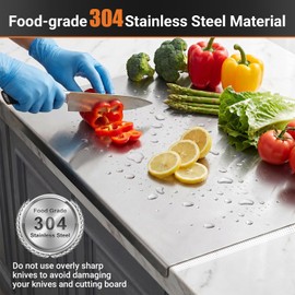 Stainless Steel Cutting Board with Lip,Extra Large 31.5" L X 22.8" W,304 Food Grade Single Stainless Steel Cutting Board Food Prep for Kitchen,Countertop,with Rolling Pin, Non-Slip Mat