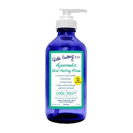 Dale Audrey Oil Pulling for Teeth and Gums | Organic Refreshing Mint Flavored Oral Rinse Natural Mouthwash for Bad Breath | Cobalt Glass Bottle with Pump for Teeth Whitening & Fresh Breath (8 oz)