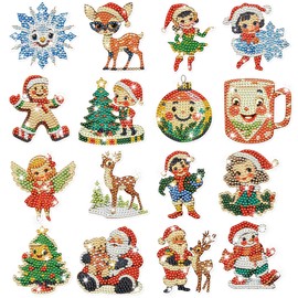 16 Pcs Christmas Diamond Art Kits, DIY Diamond Painting Sticker Kit for Adults, Holiday Refrigerator Stickers for Fridge Décor or Small Handmade