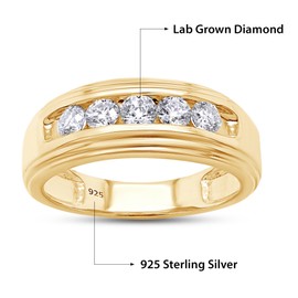 SAVEARTH DIAMONDS 1/2 ct. t.w Round Lab Grown Diamond Channel Set Men's Anniversary Wedding Band Ring In 14k Yellow Gold Over Sterling Silver(VS-SI Clarity, 0.50 Cttw)-9