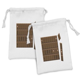 Lunarable Chocolate Fabric Pouch Set of 2, I Love You Bar of Chocolate Bar Illustration on Plain Background, Small Drawstring Bag for Toiletries Masks and Favors, 9" x 6", Pale Pink and Chocolate