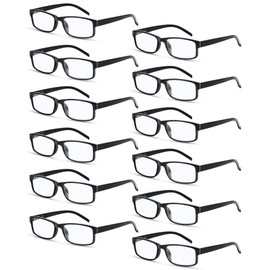Kanayu 12 Pack Reading Glasses Bulk with Spring Hinge for Men Women With 12 PU Leather Case Adjustable Reading Glasses (Black, 1.5 X)