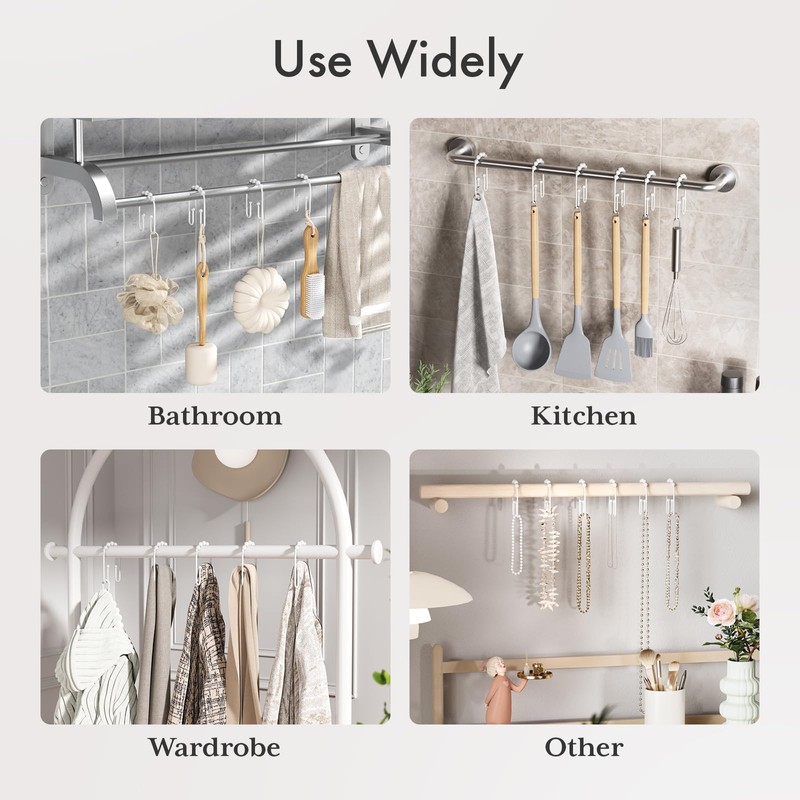 AmazerBath Shower Curtain Hooks White Metal Shower Curtain Rings Rust