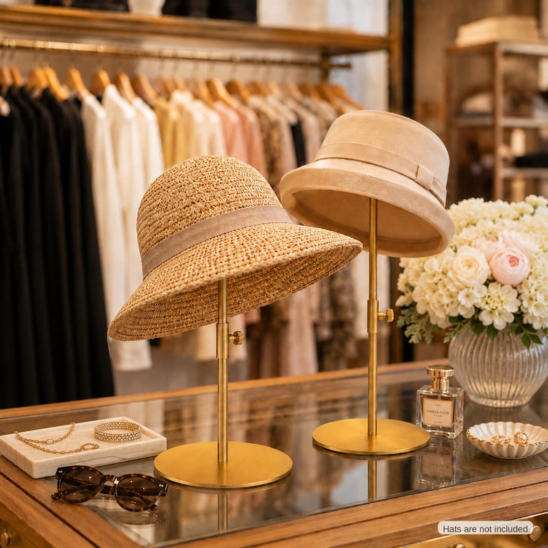 Lorveelo Hat Display Stand 3PCS, Gold Stainless Steel Adjustable Hat