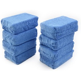 Esponja aplicadora de microfibra para lavado de coches, 4 u 8 piezas, azul, 12 cm x 8 cm x 3,5 cm, bordes de doble costura para evitar araazos, compatible con