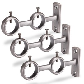 Goowin Double Curtain Rod Holder, 3pcs Brackets Hooks for Living Room, Bedroom Drapery Rods (Silver)