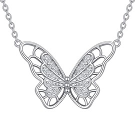 Zeltryn 925 Sterling Silver Butterfly Pendant Necklace 5A Zirconia Necklace Vintage Boho Necklace Victorian Style Jewelry Gifts for Women