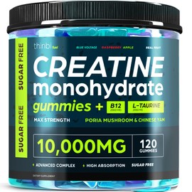 Artnaturals Creatine Blue Voltage Monohydrate Gummies Complex 10000mg for Men & Women - 120 Gummies Advanced Formula W/L for Muscle Strength, Muscle Builder, Energy Boost, Pre-Workout Supplement