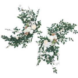 CALBODE Wedding Arch Flowers Set of 2 Large Faux Flower Swag Welcome Signs Decorations White and Sage Artificial Flowers Wedding Reception Ceremony Signs Decor