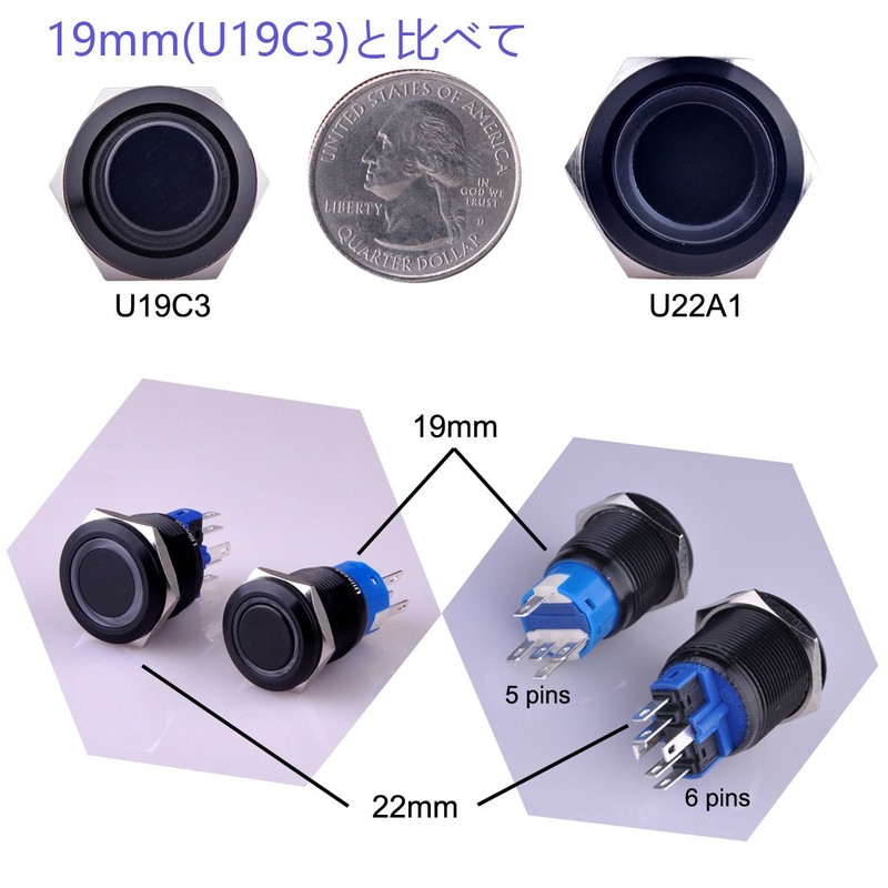 Ulincos Momentary Push Button Switch Waterproof Switch IP67 U22A1 Blue