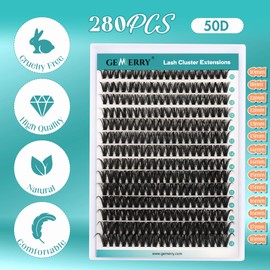 Individual Eyelashes, 50D DIY Cluster Eyelashes, 0.07 D Curl, 10-18 Mix, Individual Eyelash Extensions, Volume Eyelash Clusters at Home, GEMERRY Eyelashes (50D-0.07D-10-18 mm)