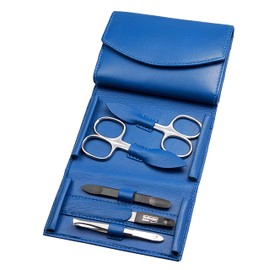 Manicure Set - 5-Piece Nail Care Set - Genuine Nappa Lambskin Leather Manicure - Nail Scissors, Cuticle Scissors, Nail File, Tweezers and Double Instrument (Cobalt Blue)