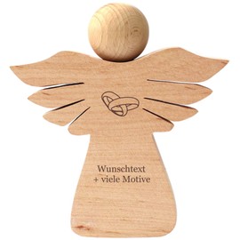 Wedding Angel with Engraving - Name, Date, Saying + Motif - for Bride and Groom for Wedding Anniversary, Valentine's Day, Anniversary, Wooden Figure, Money Gift for Wedding