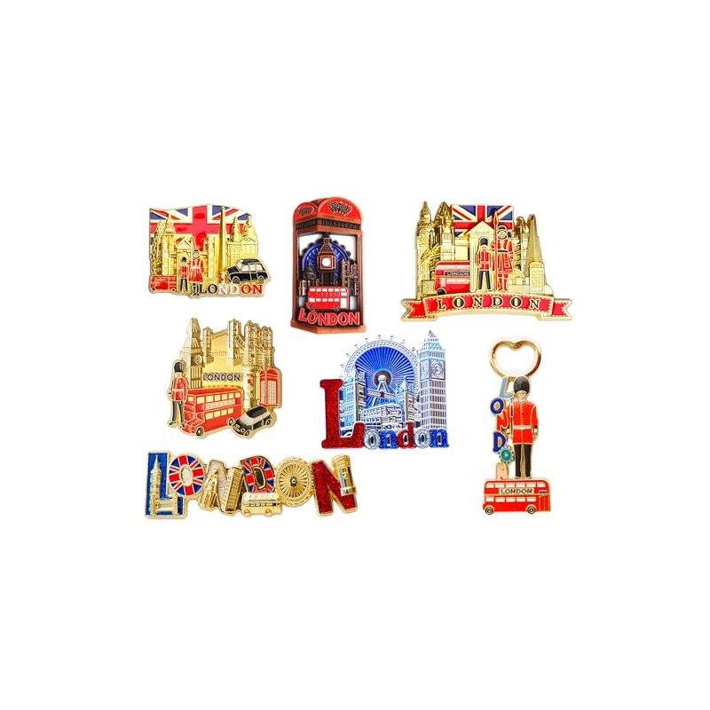 7-Piece Set of London Icons Metal Fridge Magnets - UK