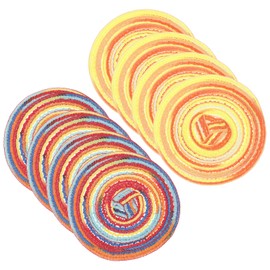 sourcing map 8 Pcs Round Woven Placemats, 4.3 Inch Braided Washable Placemat Heat Resistant Decorative Place Mat for Kitchen Dining Table Countertop, Gradient Red/Gradient Yellow
