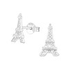 Sterling Silver Paris Eiffel Tower Engraved Stud Earrings - Size: