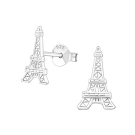 Sterling Silver Paris Eiffel Tower Engraved Stud Earrings - Size: 10mm