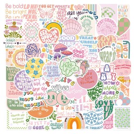 GEERTO 100pcs Pink Cute Stickers, Danish Pastel Waterproof StickerInspirational Stickers for Water Bottles, Positive Quote Stickers for Laptop Computer Scrapbook Notebook Journaling, Motivational Words Stickers for Teens Adults, Waterproof Vinyl Mental H
