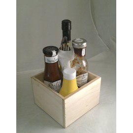 Wooden Condiment Holder Square, Natural Wood - by Chabrias Ltd
