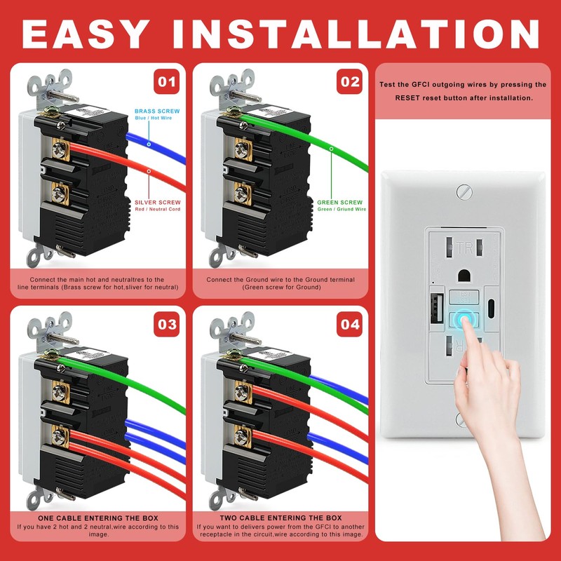 Delgada GFCI Outlet with USB Ports 15 Amp Electrical Outlet