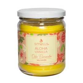 Smells - Odor Eliminator - Premium Soy Wax Jar Scented Candle 12oz. and 16oz. - 100% Cotton Single Wick and 3-Wick - Fraganced Candles (Aloha Vanilla, Single Wick 12oz (1-Pack))