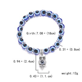 Caiyao Evil Eye Bead Bracelet Stretchy Hamsa Palm of Fatima Hand Butterfly Owl Elephant Tortoise Animal Amulet Bracelet for Women Men Friend Protection Jewelry Good Luck Gift-C owl