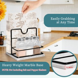 Napkin Holder, Napkin Holder for Table, Marble Napkin holders for Kitchen with Salt and Pepper Shakers Caddy, Modern Napkin Dispenser Holders for Paper Napkins (Marble Base, Black Napkin Holder)