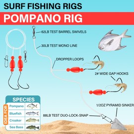 Alwonder 5-Pack Pompano Rigs Surf Fishing Rigs with Snell Floats Saltwater Live Bait Rig, Swivels Duo Lock Snaps Circle Wide Gap Kahle Hooks Rig for Beach Surf Casting Pier Jetty Fishing Red