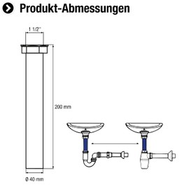 Cornat Recyclate Adjustment Pipe - 1 1/2 Inch Internal Thread - Diameter 40 mm - 200 mm Length - Made from Recycled Plastics - Made in Germany Quality / Siphon Immersion Pipe / TEC355940R 1 1/2 IG x