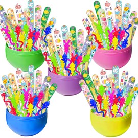 Easter Gifts for Kids - 90 Pcs Giant Party Favors with Easter Eggs Bubble Stick Sticky Toy Slap Bracelets Stickers for Kids Girls Boys Easter Basket Stuffers Eggs Fillers