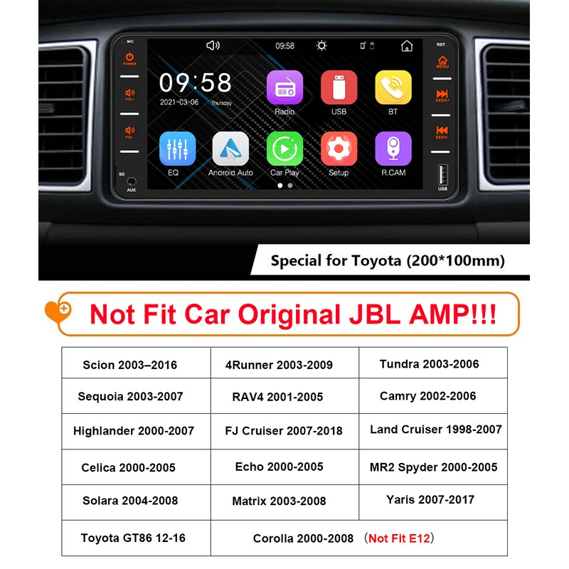 YuanTing 7" Car Stereo Apple Carplay Radio Bluetooth Player For