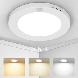 18W Lamparas de Techo para Interior con Sensor de Movimiento, 3 Modos y 3000K/4000K/6500K,22.5 CM Lampara de Techo Moderna, Tiempo de Retardo Ajustable para Entrada/Pasillo