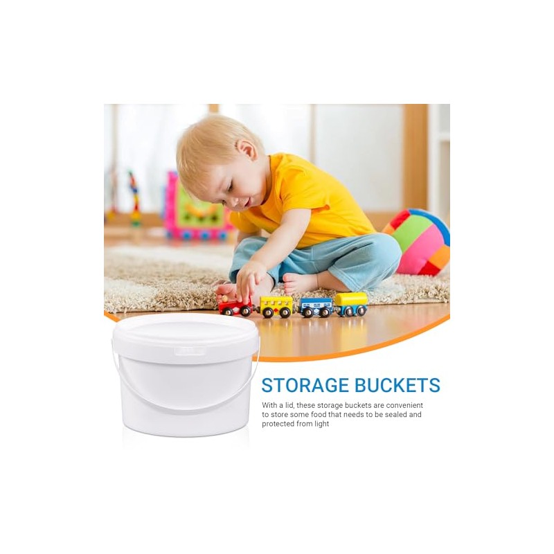 10 Pack White Plastic Bucket with Handle and Lid Food