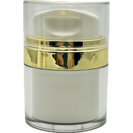 (2 Pack) 1 oz / 30 ml Clear Acrylic Plastic White and Gold Airless Refillable Jar Pump
