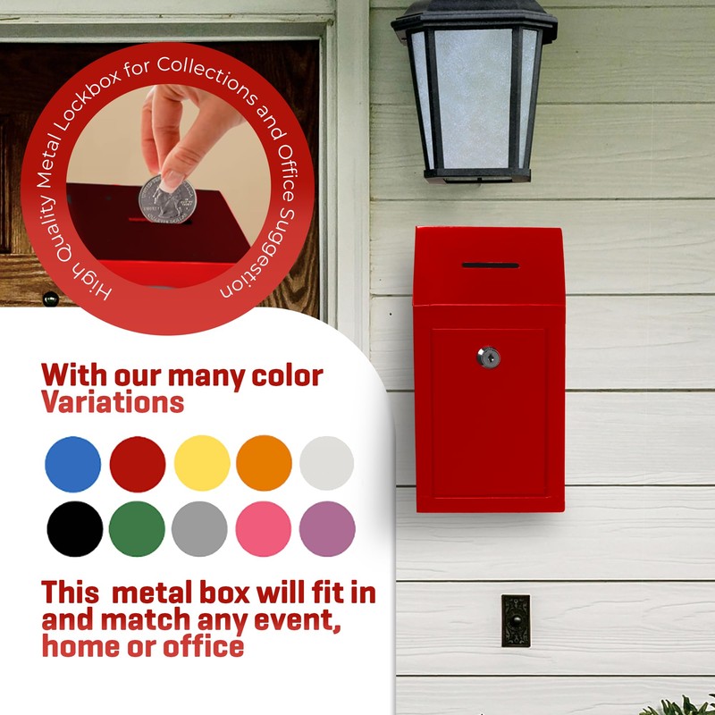 Metal Donation Box-Suggestion Box with Slot and lock-Cash Lock box