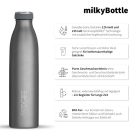 720°DGREE Stainless Steel Drinking Bottle ‘milkyBottle’ – 750 ml – BPA-Free, Leak-Proof – Suitable for Carbonated Drinks, Thermos Flask for Carbonated Drinks, University, Fitness, Outdoors, Camping