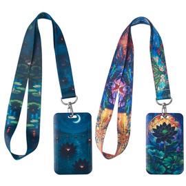 Babymiu MTG Black Lotus Lanyard with ID Holder（2 Pack） for Key String Wallet. Gaming Cool Accessories Decor Gifts Merch Party Supplies Keychain Card Badge Stocking Filler for Teens Teacher Office