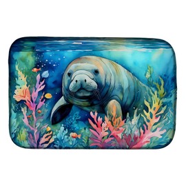 Caroline's Treasures DAC2812DDM Manatee Dish Drying Mat Absorbent Dish Drying Mat Pad for Kitchen Counter Dish Drainer Mat for Countertop, 14 x 21", Multicolor