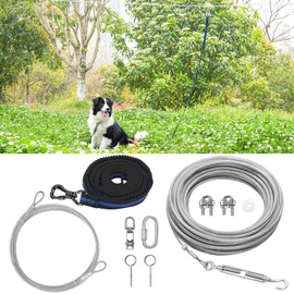 XiaZ Dog Tie Out Cable, 200ft Trolley Runner Cable for Dogs up to 250lbs, Dog Lead for Yard, Camping, Outdoor, with 8 Ft Nylon Bungee Runner, Cable Sling to Protect Trees