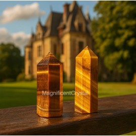 1pc Natural Tiger Eye Stone Tower Gold Crystal Art Home Decor Manifestation Gift