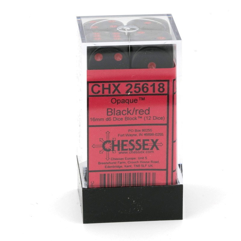 Chessex DND Dice Set D&D Dice-16mm Opaque Black and Red