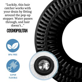 Hair Catcher for Shower Drain & Bathtub – TubRing Pop-Up Drain Protector & Strainer, Reusable Silicone Stopper for Bathroom Clog Prevention, Fits 1.85"–2.16" Drains | Black