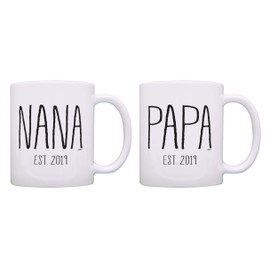 New Grandparent Gifts Nana & Papa Est Custom Year 2 Pack Customized Coffee Mugs Tea Cups Nana & Papa