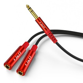 J&D 1/4 Inch TRS Stereo Splitter Y Cable, 6.35 mm Male to Dual 6.35 mm Female Jacks, Quarter Inch Audio Splitter Cord, Gold Plated Connectors, Durable PVC & Copper Construction, Red, 0.5 m