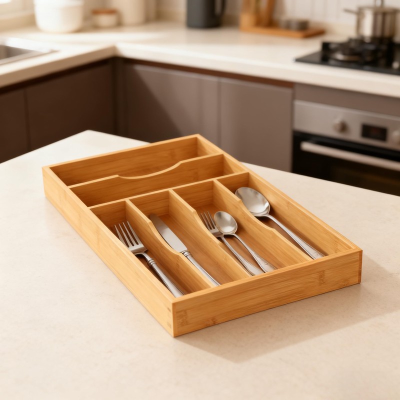 Bamboo Silverware Organizer, Bamboo Kitchen Drawer Cutlery Organizer, Utensil Holder,