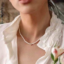 TseenYi Pearl Chain Necklace Tiny Pearl Necklace Choker Short Elegant Necklaces Bridal Necklace Jewelry for Women and Girls Gifts