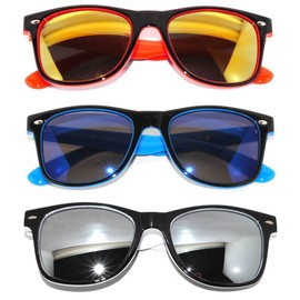 3 Pack Retro Style 80's Vintage Two -Tone Sunglasses Full Mirror Lens