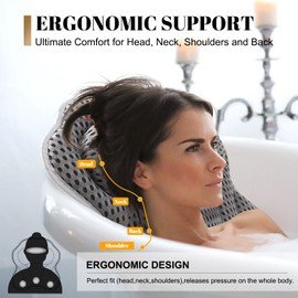 Bath Pillow Bathtub Pillow, 4D Bath Pillows for Tub Neck and Back Support, Luxury Spa Bath Tub Pillow Fit Hot Tub, Bathtub, Relaxing Bath Accessories Spa Gifts for Women Adults